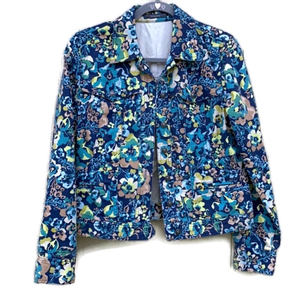 NWT Liz Claiborne Bright Floral Jean Jacket Sz S